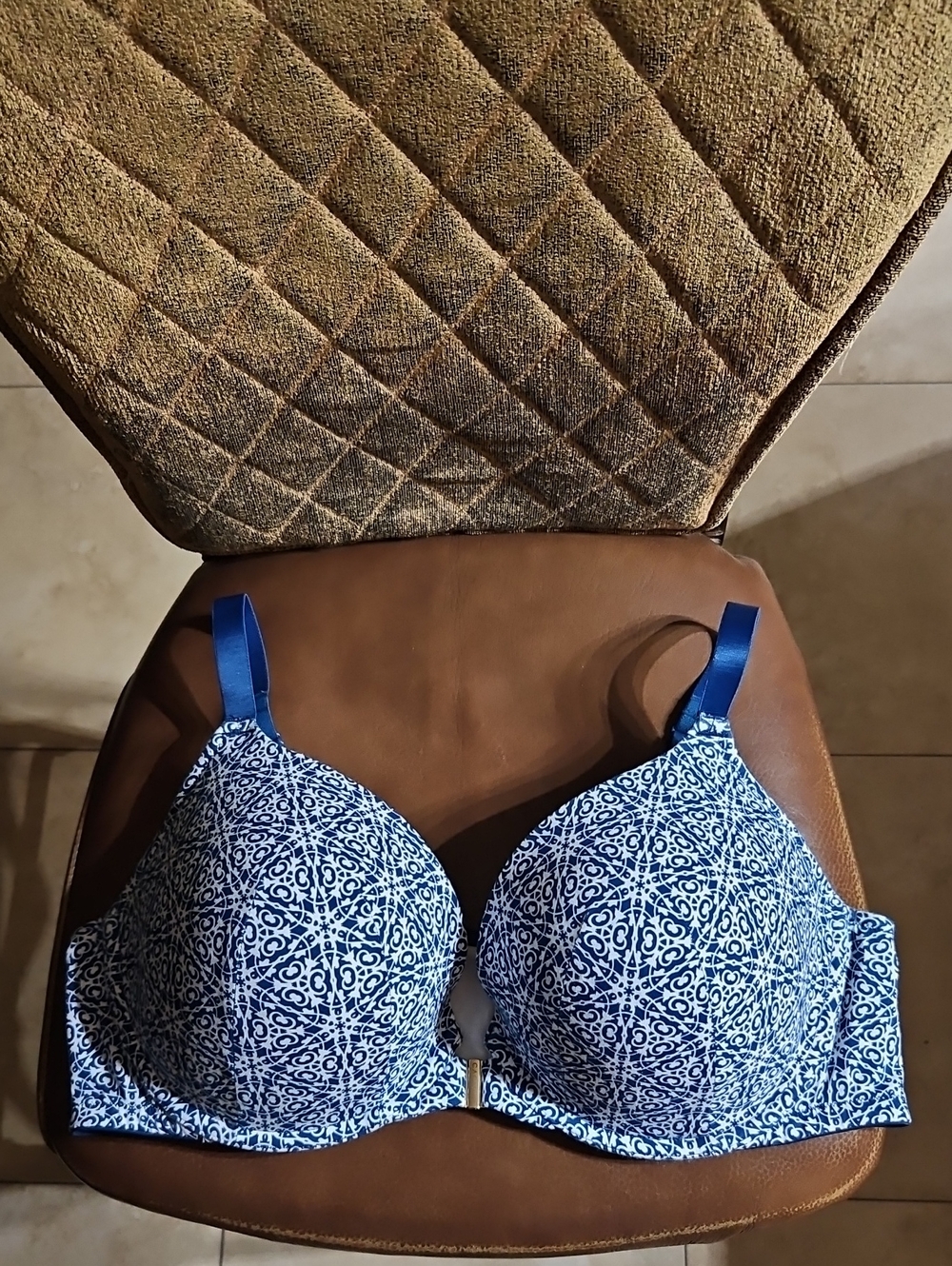 Cacique Lane Bryant Boost Plunge Push Up Front Close Underwire Blue Floral Bra